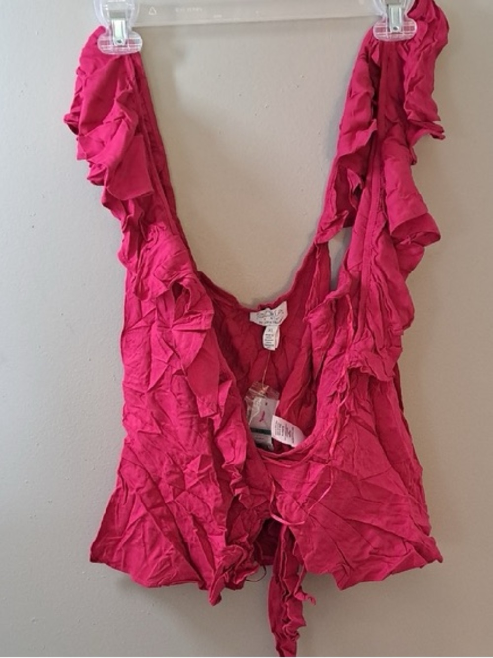 Women’s Ruffled Tie-Front Wrap Tank Top - Hot Pink Size Small NWT